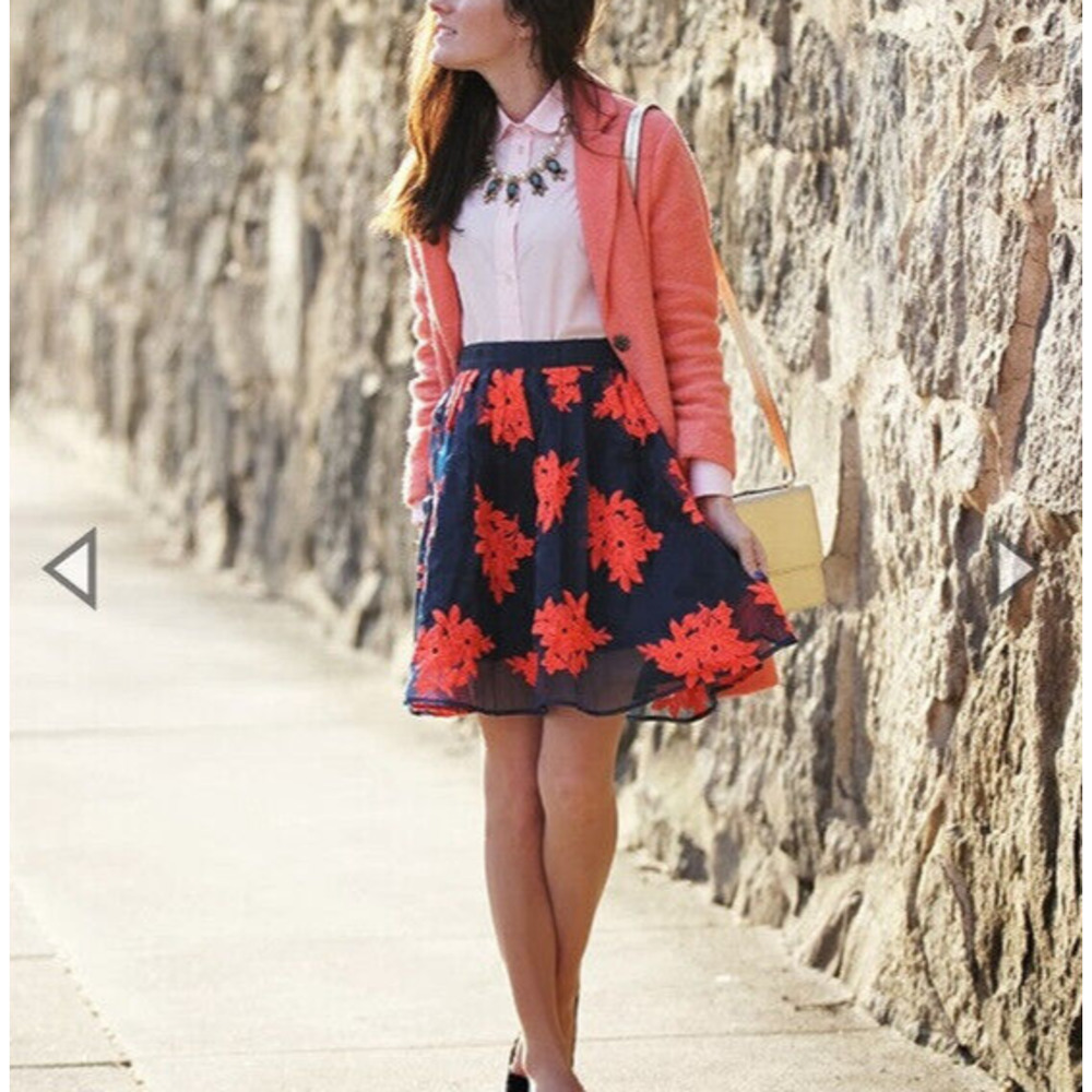 NWT Maeve Anthropologie Pome Blossom Skirt Tulle Navy Orange Size 4 H14086 - Picture 5 of 14